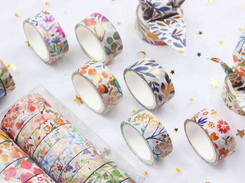 YUBBAEX Floral Gold Washi Tape Set VSCO Foil Masking Tape Decorative for Arts, DIY Crafts, Journal Supplies, Planners, Scrapbook, Card/Gift Wrapping -8/15mm- (Blooming 18 Rolls) - Image 4